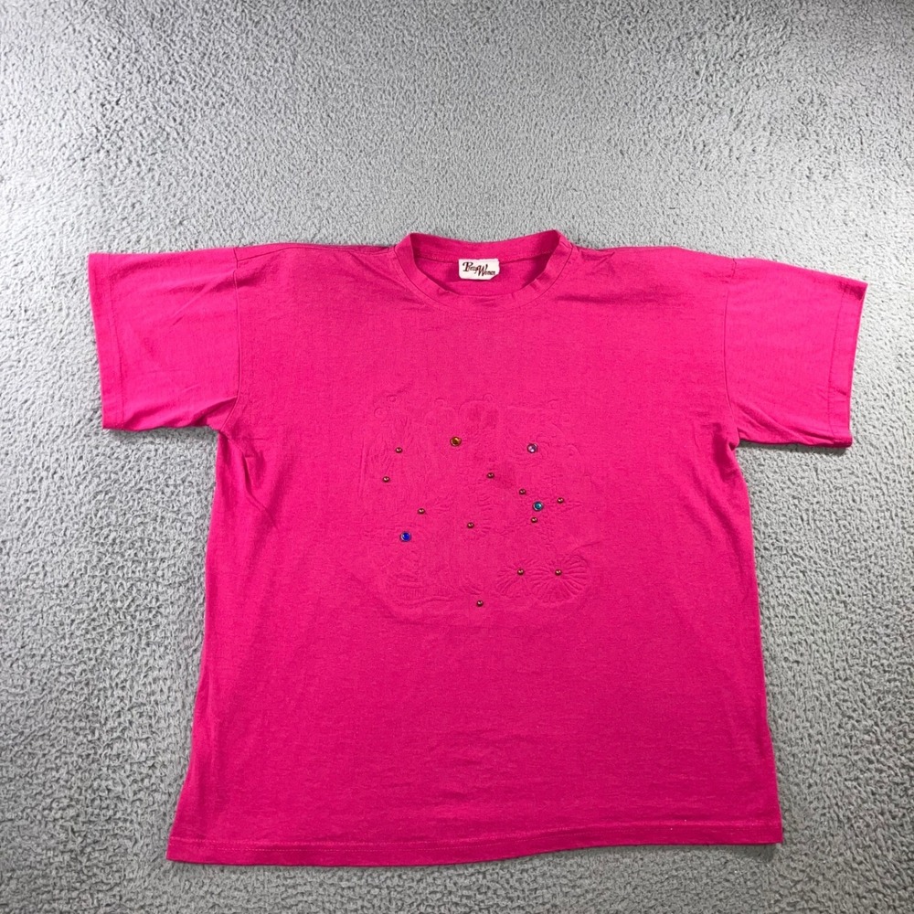 Vtg 80s 90s Pretty Woman T Shirt XL Oversized Shoulder Pads Embellished Hot Pink